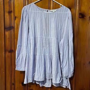 American Eagle Babydoll Tiered Open Back Long-Sleeved Blue Blouse